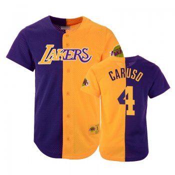 Lakers Male Alex Caruso #4 Split Mesh Button Purple Gold Jersey