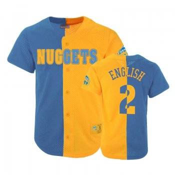 Nuggets Male Alex English #2 Split Mesh Button Blue Gold Jersey