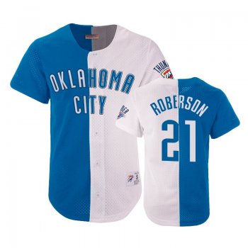 Thunder Male Andre Roberson #21 Split Mesh Button Blue White Jersey