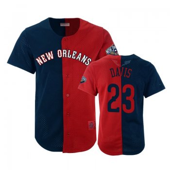 Pelicans Male Anthony Davis #23 Split Mesh Button Navy Red Jersey