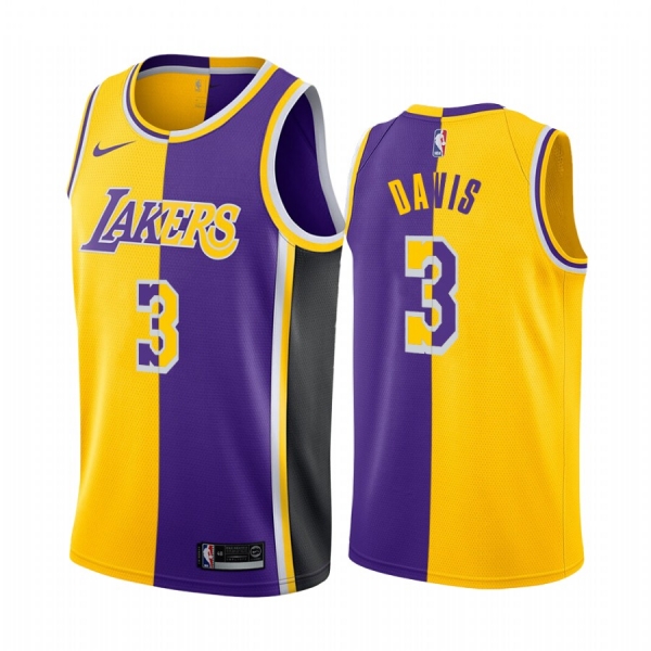 Lakers Anthony Davis #3 Split Yellow Purple Jersey