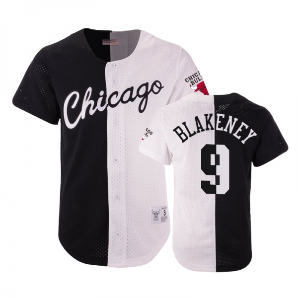 Bulls Male Antonio Blakeney #9 Split Mesh Button Black White Jersey