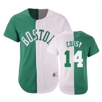 Celtics Male Bob Cousy #14 Split Mesh Button Green White Jersey