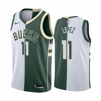 Bucks Brook Lopez #11 Split White Green Jersey