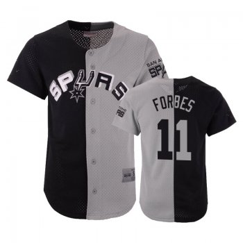 Spurs Male Bryn Forbes #11 Split Mesh Button Black Gray Jersey