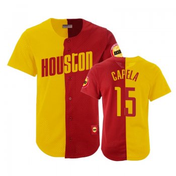 Rockets Male Clint Capela #15 Split Mesh Button Gold Red Jersey