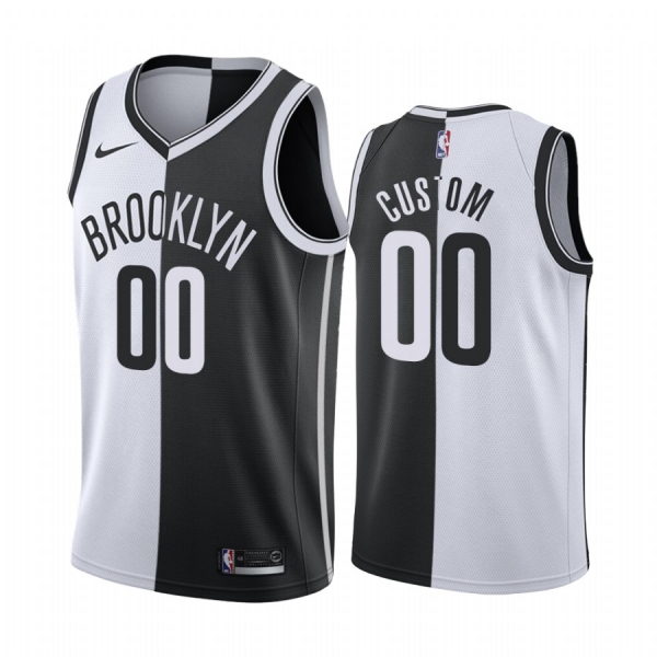 Nets Custom #00 Split Black White Jersey