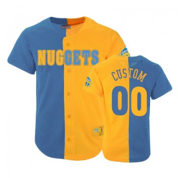 Nuggets Male Custom #00 Split Mesh Button Blue Gold Jersey