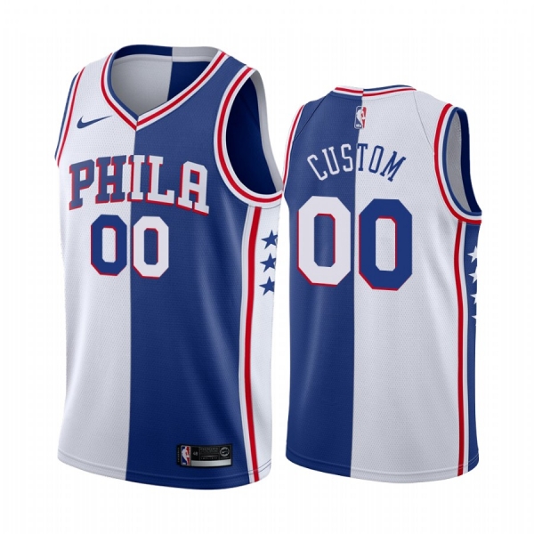 76ers Custom #00 Split Blue White Jersey