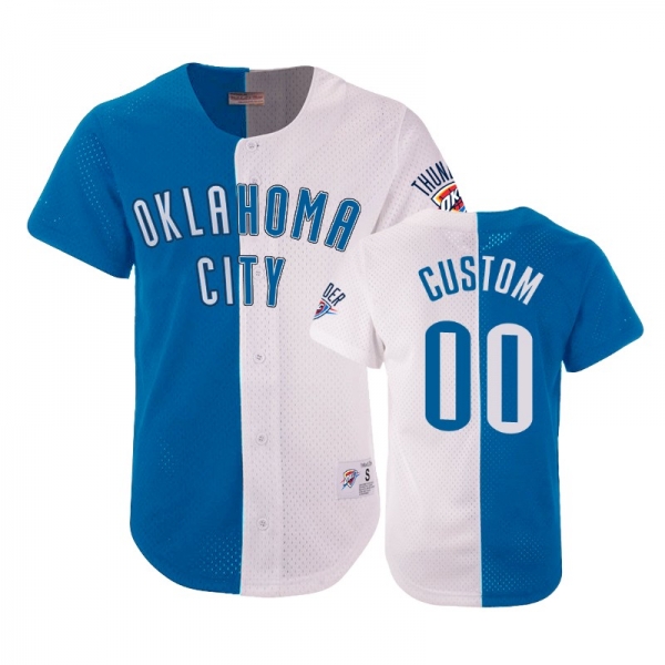 Thunder Men's Custom #00 Split Mesh Button Blue White Jersey