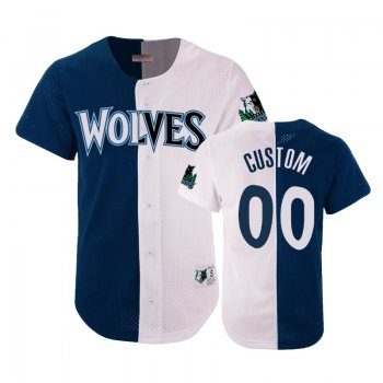 Timberwolves Men's Custom #00 Split Mesh Button Navy White Jersey