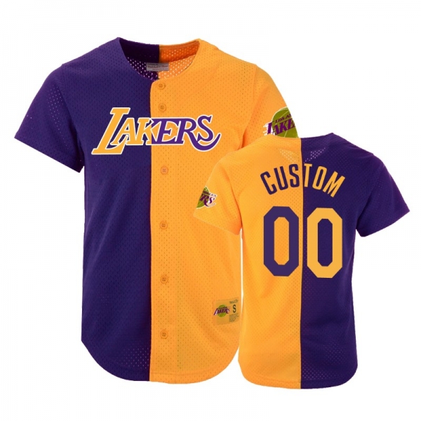 Lakers Male Custom #00 Split Mesh Button Purple Gold Jersey