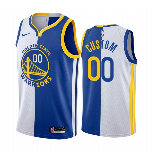 Warriors Custom #00 Split White Blue Jersey