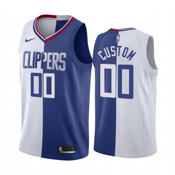 Clippers Custom #00 Split White Blue Jersey