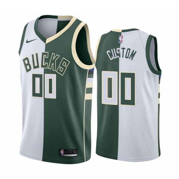 Bucks Custom #00 Split White Green Jersey