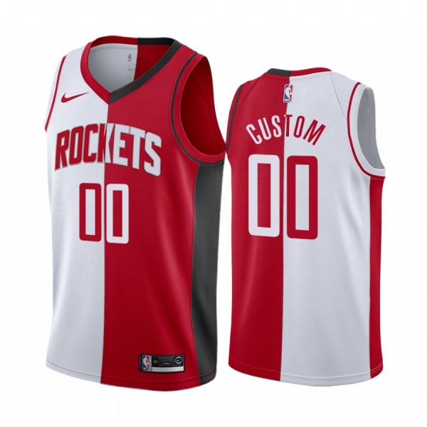 Rockets Custom #00 Split White Red Jersey