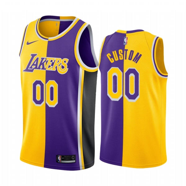 Lakers Custom #00 Split Yellow Purple Jersey