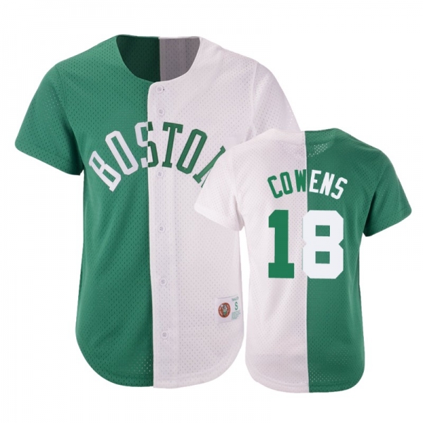 Celtics Male David Cowens #18 Split Mesh Button Green White Jersey