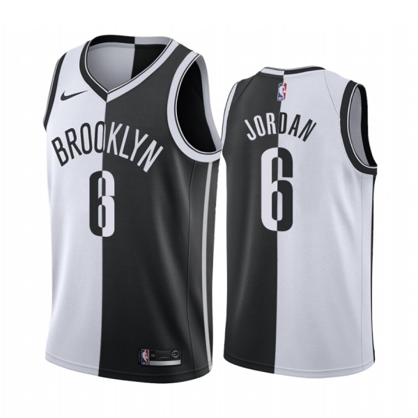 Nets DeAndre Jordan #6 Split Black White Jersey