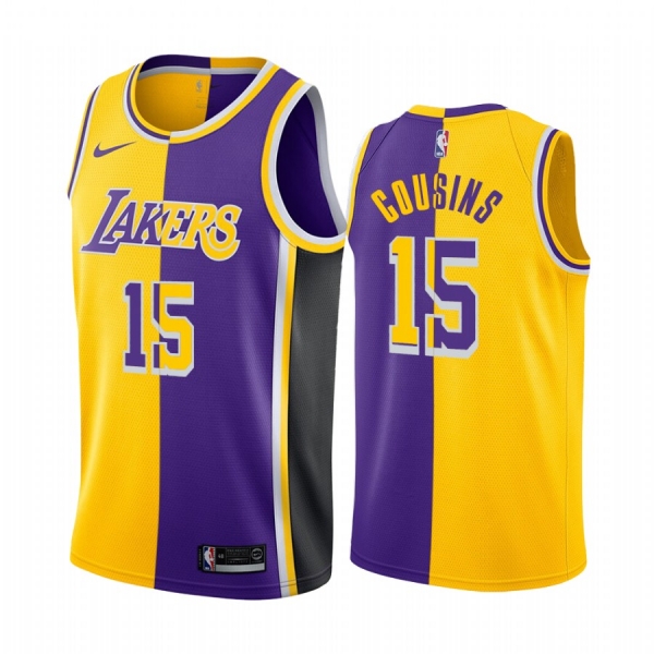 Lakers DeMarcus Cousins #15 Split Yellow Purple Jersey