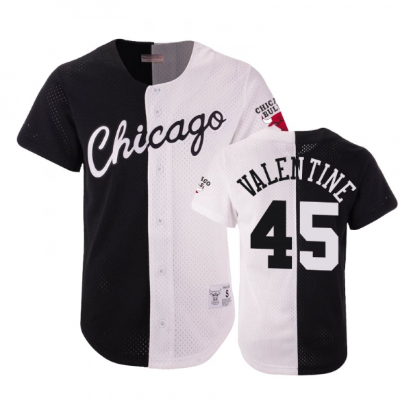 Bulls Male Denzel Valentine #45 Split Mesh Button Black White Jersey