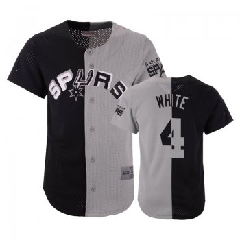 Spurs Male Derrick White #4 Split Mesh Button Black Gray Jersey