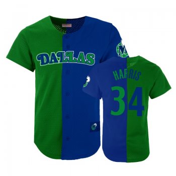 Mavericks Male Devin Harris #34 Split Mesh Button Green Blue Jersey