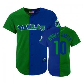 Mavericks Male Dorian Finney-Smith #10 Split Mesh Button Green Blue Jersey