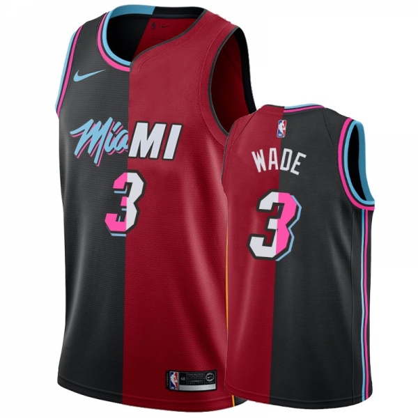 Heat Male Dwyane Wade #3 Split Black Red Jersey