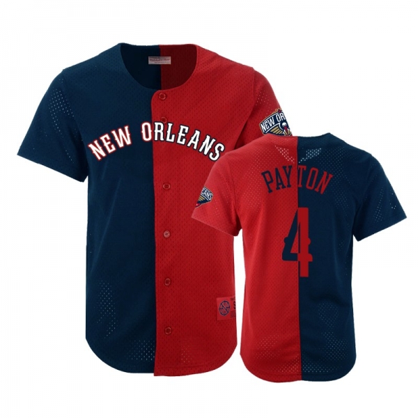 Pelicans Male Elfrid Payton #4 Split Mesh Button Navy Red Jersey