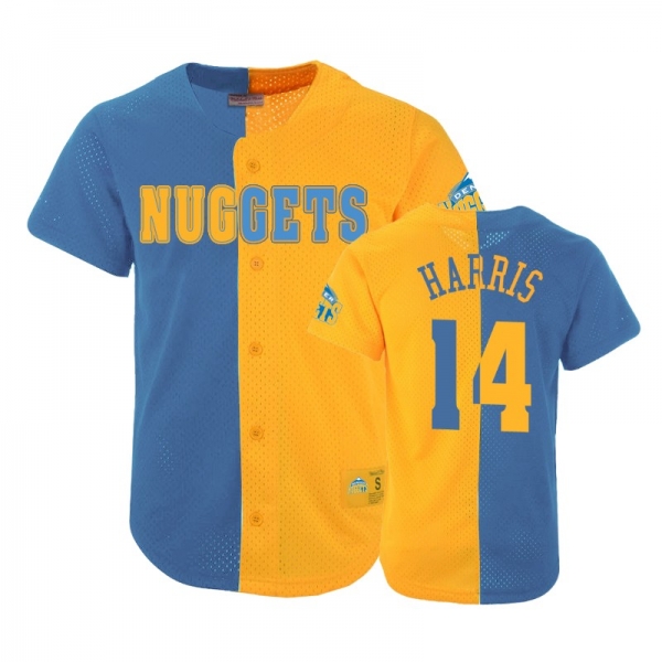 Nuggets Male Gary Harris #14 Split Mesh Button Blue Gold Jersey