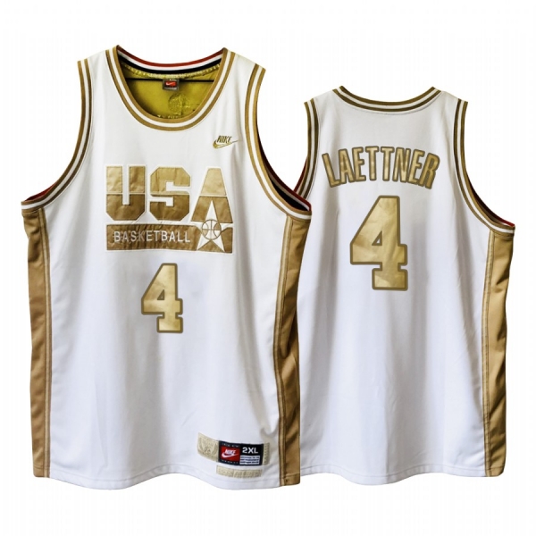 USA Christian Laettner Dream Team White 1992 Olympics Basketball Golden Limited Edition Jersey