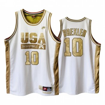 USA Clyde Drexler Dream Team White 1992 Olympics Basketball Golden Limited Edition Jersey