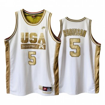 USA David Robinson Dream Team White 1992 Olympics Basketball Golden Limited Edition Jersey