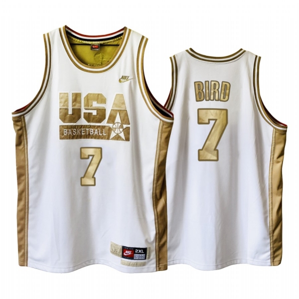 USA Larry Bird Dream Team White 1992 Olympics Basketball Golden Limited Edition Jersey