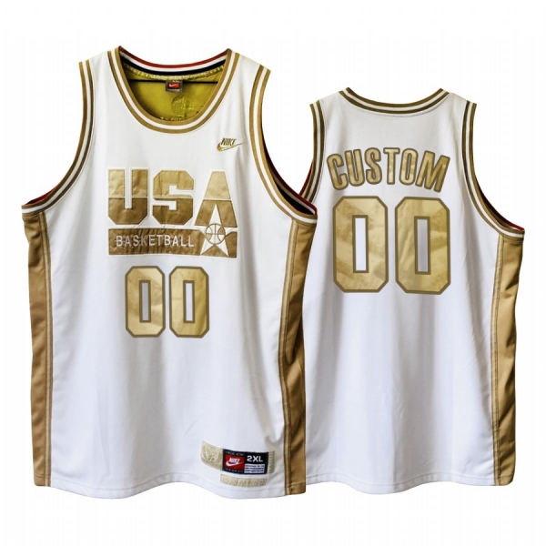 Custom USA Dream Team White 1992 Olympics Basketball Golden Limited Edition Jersey