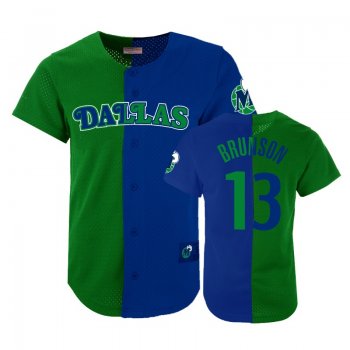 Mavericks Male Jalen Brunson #13 Split Mesh Button Green Blue Jersey