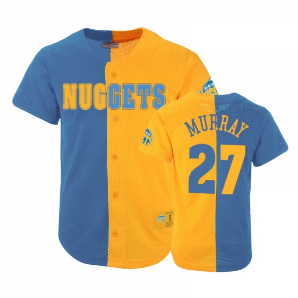 Nuggets Male Jamal Murray #27 Split Mesh Button Blue Gold Jersey