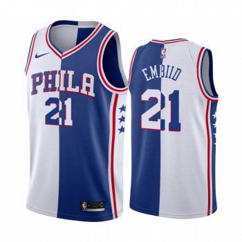 76ers Joel Embiid #21 Split Blue White Jersey