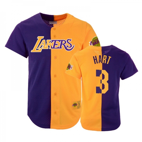 Lakers Male Josh Hart #3 Split Mesh Button Purple Gold Jersey