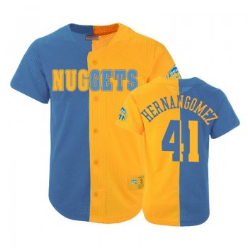 Nuggets Male Juan Hernangomez #41 Split Mesh Button Blue Gold Jersey