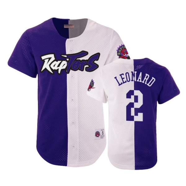 Raptors Male Kawhi Leonard #2 Split Mesh Button Purple White Jersey