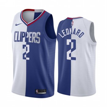 Clippers Kawhi Leonard #2 Split White Blue Jersey