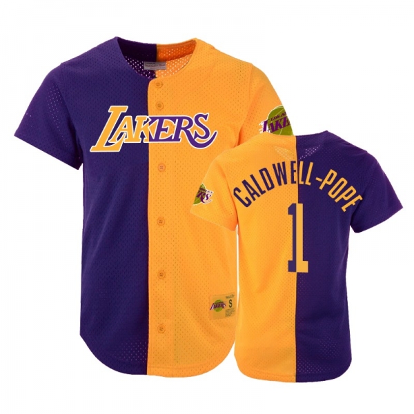 Lakers Male Kentavious Caldwell-Pope #1 Split Mesh Button Purple Gold Jersey