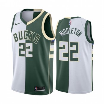 Bucks Khris Middleton #22 Split White Green Jersey