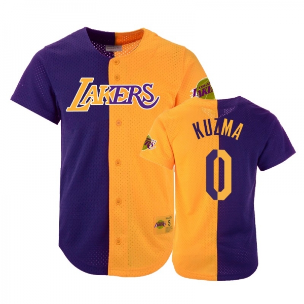 Lakers Male Kyle Kuzma #0 Split Mesh Button Purple Gold Jersey