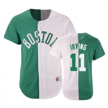 Celtics Male Kyrie Irving #11 Split Mesh Button Green White Jersey