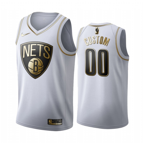 Custom #00 Brooklyn Nets White Golden Edition Jersey