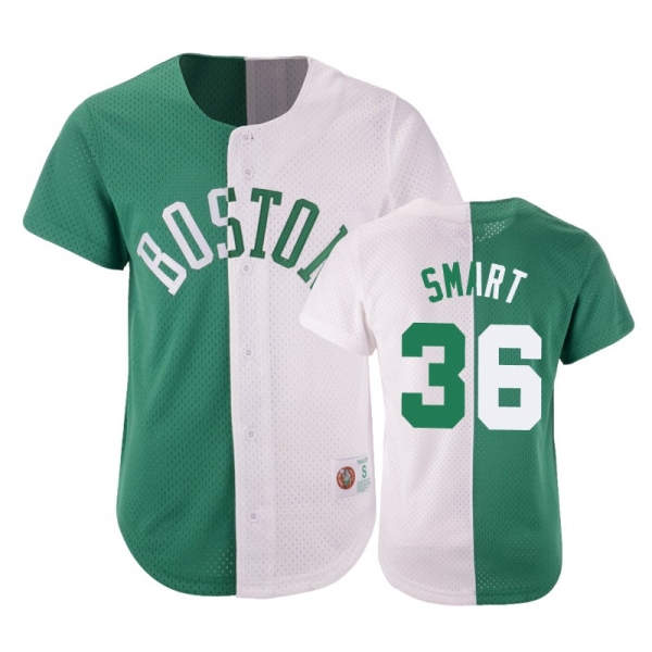 Celtics Male Marcus Smart #36 Split Mesh Button Green White Jersey