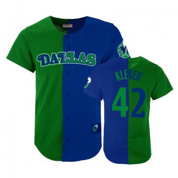 Mavericks Male Maxi Kleber #42 Split Mesh Button Green Blue Jersey